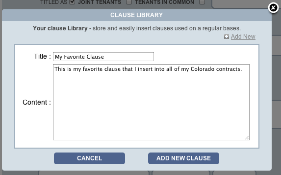 DORA Colorado Contracts Clause Library Add New View