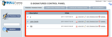 BULL Forms Colorado Real Estate Commission DORA e-signature pending transactions