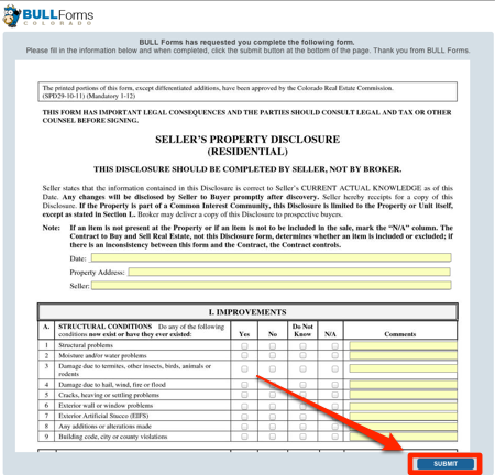 Colorado Sellers Property Disclosure Screenshot